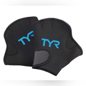 TYR Aquatic Fitness Resistance Gloves Black Webbed Neoprene Size Small